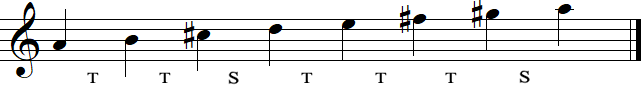 A major scale - notation on staff